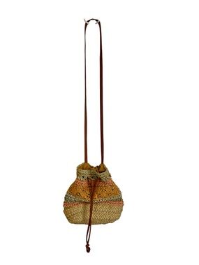 SUN N’ SAND Tropical Crossbody Straw Crochet Boho Festival Drawstring Bucket Bag